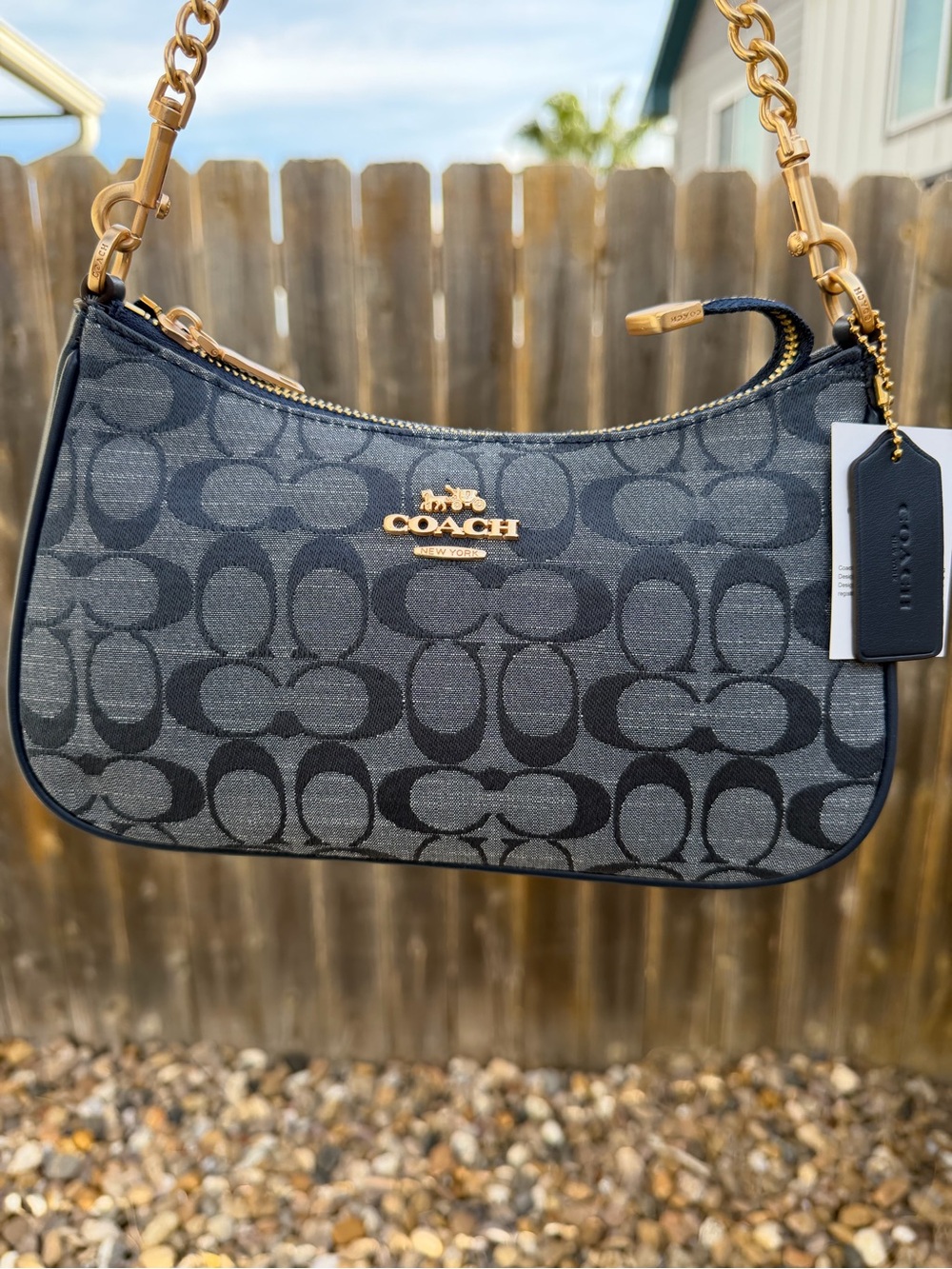 Coach Black & Charcoal Signature Mini Shoulder Bag with Gold Hardware